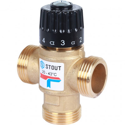 Термостатический смесительный клапан для систем отопления и ГВС. G 1” M, 20-43°С KV 1,6 м3/ч STOUT (SVM-0120-164325)