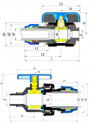 Кран шаровой компрессионный цанга-наружная резьба VALFEX 50x1 1/4" черно-синий (1210012650114)