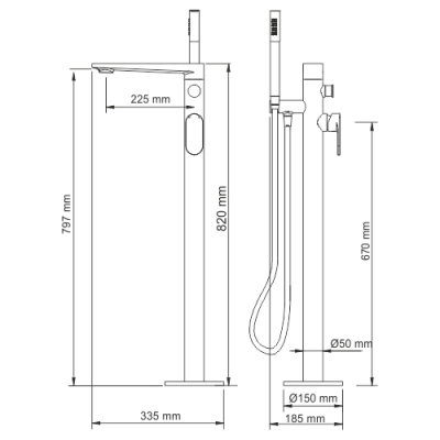 WasserKRAFT Elbe 7421 напольный смеситель для ванны, черный