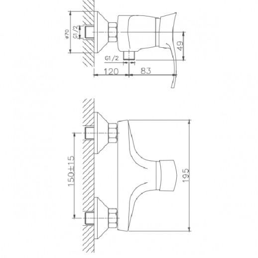 Смеситель для душа Haiba HB2001 с душевым гарнитуром (латунь) хром
