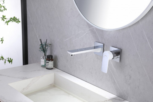 Смеситель ABBER Weiss Insel AF8082W для раковины скрытого монтажа, белый-хром