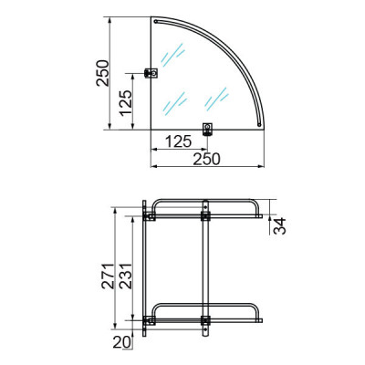VERAGIO Gifortes Cromo VR.GFT-9032.CR полка угловая двойная, стекло матовое/хром