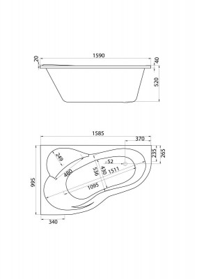 Акриловая ванна Santek Ибица XL 160х100 L асимметричная белая 1WH112036