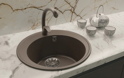 Кухонная мойка Ulgran Quartz Nora 485-02 круглая 485х485х200 одна чаша лен