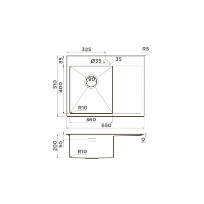 Мойка Omoikiri прямоугольная правая 650х510 мм Akisame 65-LG-L нерж.сталь, светлое золото (4973083)