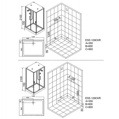 Душевая кабина Esbano ESE-129CKR 120x90 ESKE129CKR прямоугольная