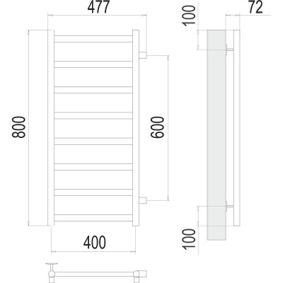 Полотенцесушитель водяной (боковое подключение) Terminus Аврора П8 40х80 м/о 600мм