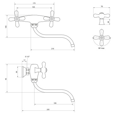 Смеситель для кухни настенный Славен Прораб О хром вентильный (СЛ-ДВ-О24)