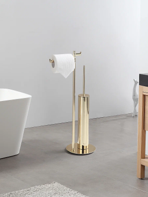 Стойка напольная с держателями для ершика, бумаги и крючок Sanartec 191855Go, золото