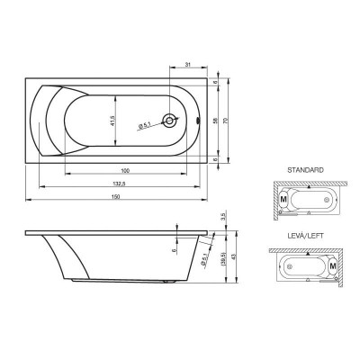 RIHO MIAMI BB58 ванна без гидромассажа, 150 см х 70 см