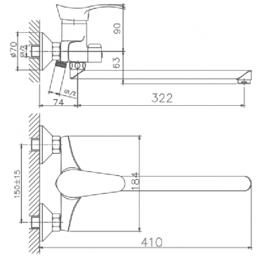 Смеситель для ванны Haiba HB2201 с душевым гарнитуром (латунь) хром