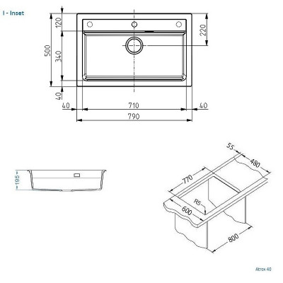 Мойка для кухни Alveus Granital Atrox 40 Concrete G81 790x500 1140446 бетон ис-ный гранит прямоугольная