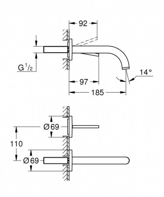 Смеситель GROHE Atrio New Joy для раковины на 2 отверстия, настенный монтаж, хром (19287003)