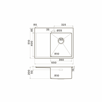Мойка Omoikiri прямоугольная левая 650х510 мм Akisame 65-LG-R нерж.сталь, светлое золото (4973084)