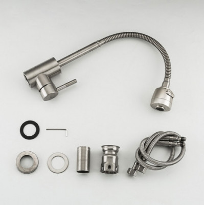 Смеситель Frap с гибким изливом для кухни однорычажный сатин (F44899-1)