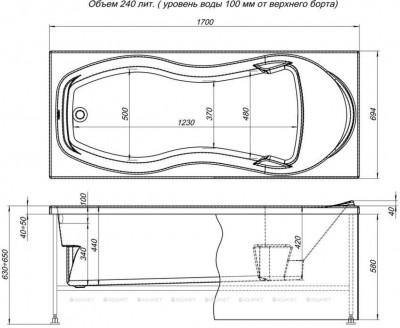 Акриловая ванна Aquanet Tessa NEW 170x70 пристенная прямоугольная (00242924)