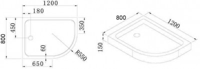Поддон акриловый Cezares TRAY-A-RH-120/80-550-15-W без сифона