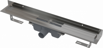 Водоотводящий желоб с порогами для цельной решетки и фиксированным воротником к стене AlcaPlast APZ16-1150