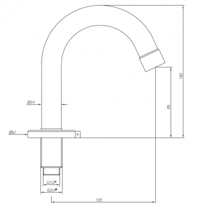 Загнутый кран для установки в раковину или столешницу Nofer 07009