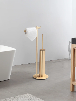 Стойка напольная с держателями для ершика, бумаги и крючок Sanartec 191855GoM, матовое золото