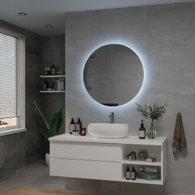 Зеркало подвесное в ванную Misty Аламак подогрев подсветка сенсорное 800 круглое белый (АЛА-02-800-14)