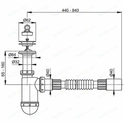 Сифон для раковины AlcaPlast с выпуском D40 с гибкой гофрой (A41+A71 / A41+A710)