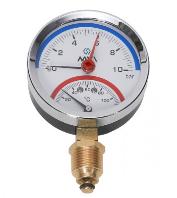 Термоманометр радиальный MVI, до 10 бар, 0°C-120°C, D80 мм, с нижним подключением G1/2 RTM.80.12010.04