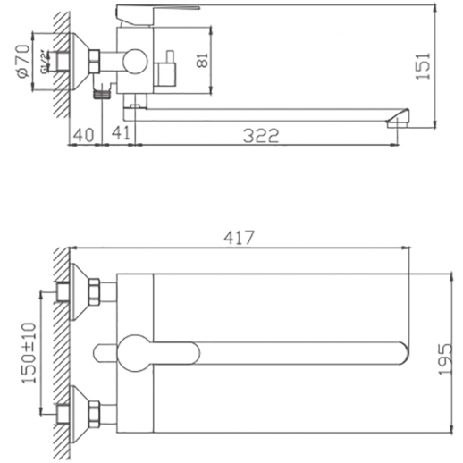 Смеситель для ванны Haiba HB801 HB22801 универсальный (нерж сталь)