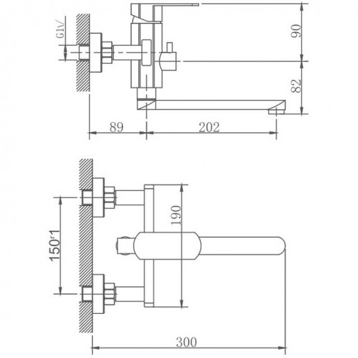 Смеситель для ванны Haiba HB60806 универсальный с душевым гарнитуром (нерж сталь)