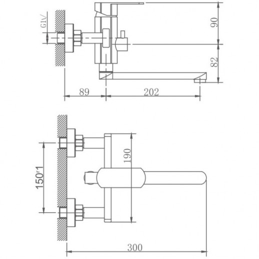 Смеситель для ванны Haiba HB60806 универсальный с душевым гарнитуром (нерж сталь)
