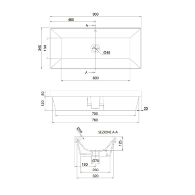 Раковина встраиваемая Scarabeo Teorema 2.0 5136 80х36 см, матовый чёрный