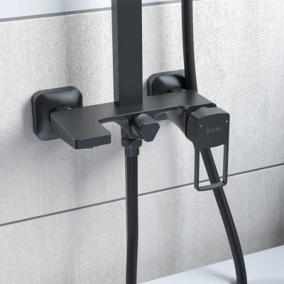 Смеситель с верхним душем черный IDDIS Bild (BILBL1Fi06), дизайн современный