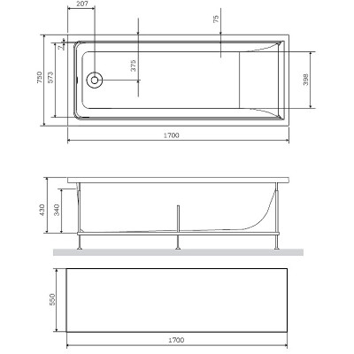 Фронтальная панель для ванны AM.PM Gem 170 W90A-170-070W-P1 белая пластик