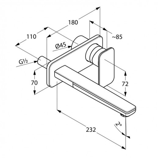 Смеситель для раковины (настенный) KLUDI E2 хром 492450575