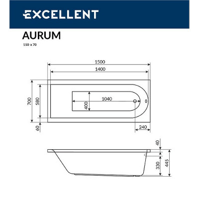 Ванна акриловая Excellent Aurum 150x70 WAEX.AUR15WH без гидромассажа прямоугольная