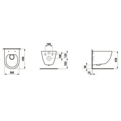 Laufen Pro Rimless 8.2096.5.000.000.1 унитаз подвесной укороченный (скрытый ободок) 36 см х 49 см, белый (чаша)