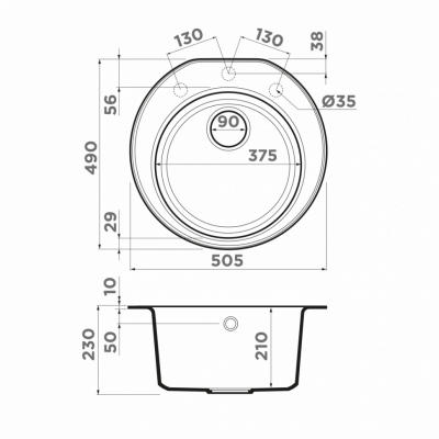 Мойка Omoikiri круглая 505х490 мм Miya 50R-WH Tetogranit, белый (4993506)
