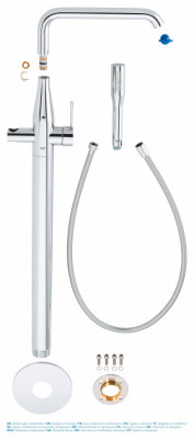 Смеситель для ванны GROHE Essence+ с душевым гарнитуром, верхняя монтажная часть, напольный монтаж, хром (23491001)