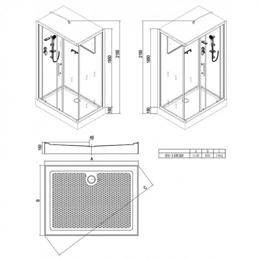 Душевая кабина Esbano ES-118CKR 110x85 ESKB118CKR прямоугольная