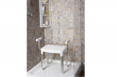 Стул-кресло для ванной Primanova с подлокотниками белый, KV24, 34х42х43 см пластик, алюминий M-KV24-01