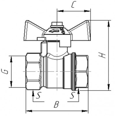 Кран шаровой с никелевым покрытием для газа, ручка-бабочка внутр/внутр. VALFEX STANDART 25, 1" (VF.277.NB3.100)
