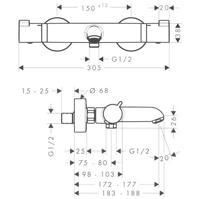 Hansgrohe Ecostat Comfort 13114000 смеситель для ванны (термостат), хром