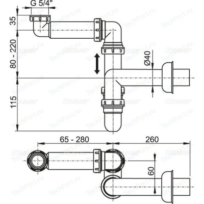 Сифон для мебельной раковины AlcaPlast D40 с накидной гайкой 1 1/4, пластик (A434)