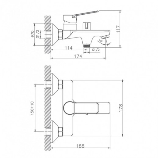 Смеситель для ванны Haiba HB60559 с душевым гарнитуром (латунь) хром