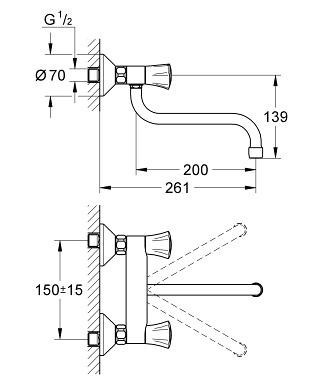 Смеситель для кухни GROHE Costa L, настенный, хром (31187001)