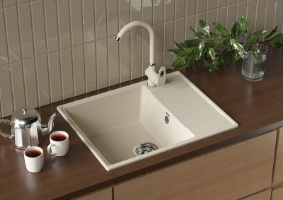 Кухонная мойка Ulgran Quartz Prima 605-01 прямоугольная 605х485х200 одна чаша с правым крылом жасмин