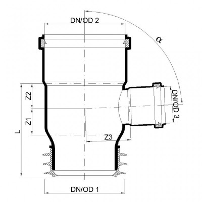 Тройник трубный конец-раструб DN110, 87,5° , с предустановленными уплотнительными кольцами, синий POLOPLAST POLO-KAL NG (P1943)