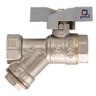 Шаровой кран 1/2" с фильтром CTM СТАНДАРТ бабочка CWFFFB12