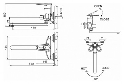 Смеситель для ванны Bravat Loop F6124182CP-02L-RUS универсальный хром