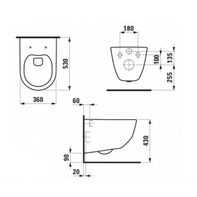 Laufen Pro Rimless 8.2096.6.000.000.1 унитаз подвесной (скрытый ободок) 36 см х 53 см, белый (чаша)